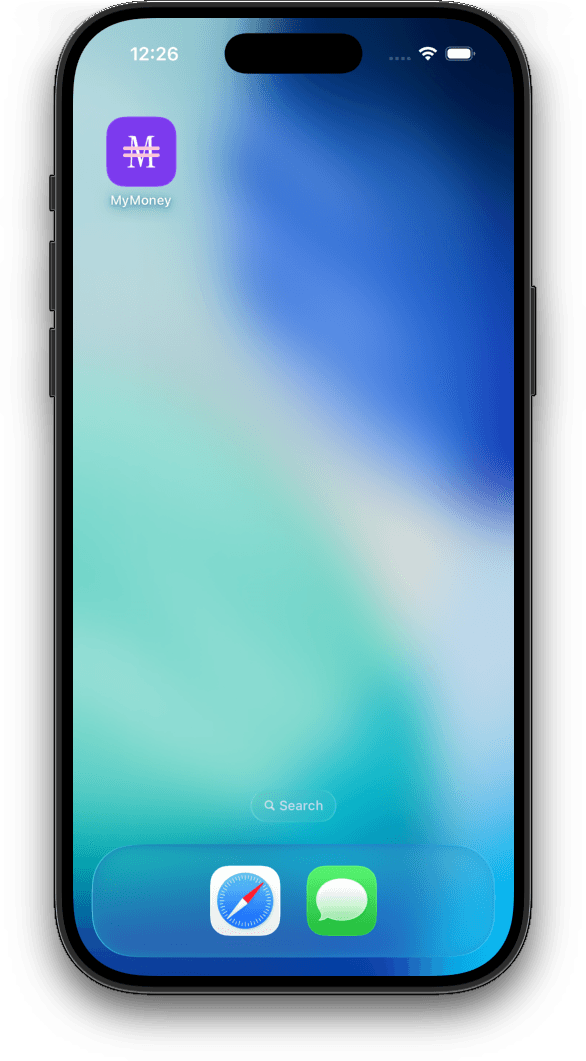 Phone home screen with the MyMoney icon