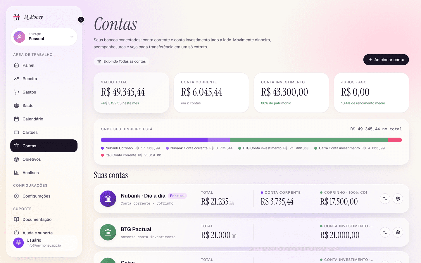 The Accounts page