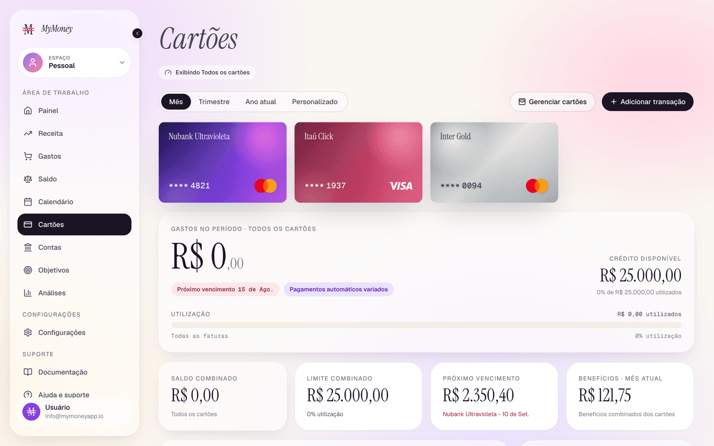 The Cards page